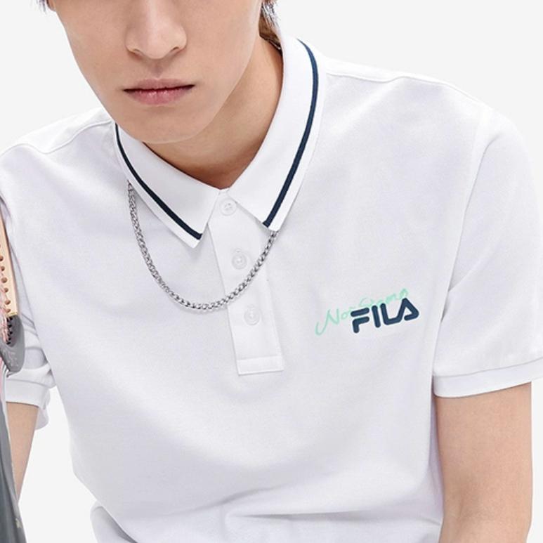 FILA Fusion Sports Leisure Knitted Short Sleeve Polo Shirt Men tops Standard-White T11M223101FWT