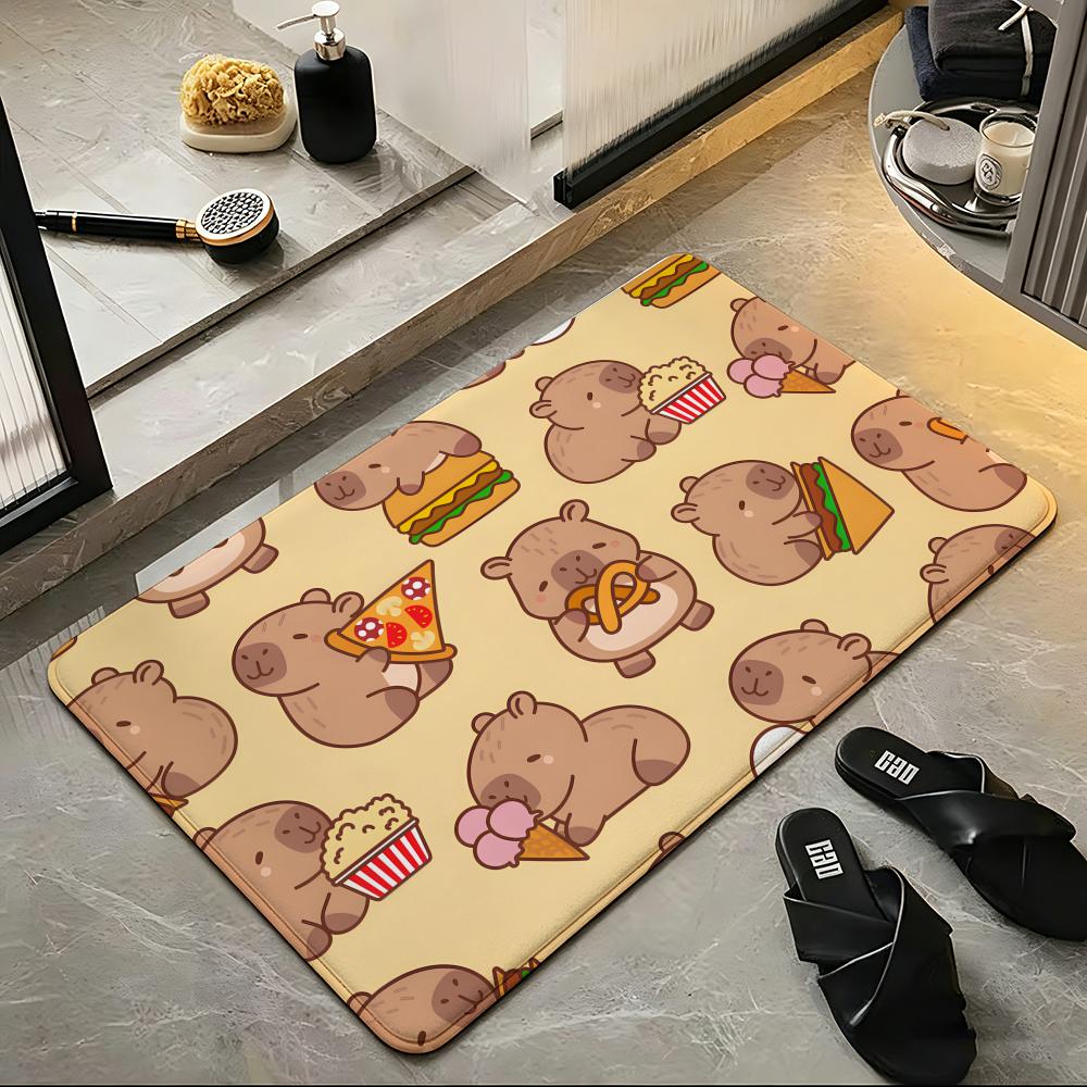 Animal C-Capybara Floor Mat Soft Flannel Entrance Door Mat Non Slip Absorbent Bathroom Bedroom Floor Rug