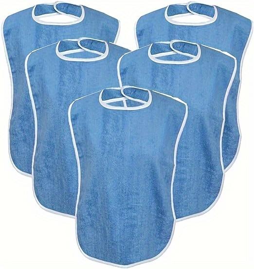 1pcs Adjustable High-End Adult Bib for Elderly and Disabled - Thick Flannel Cloth Protective Cover - Machine Washable - Blue