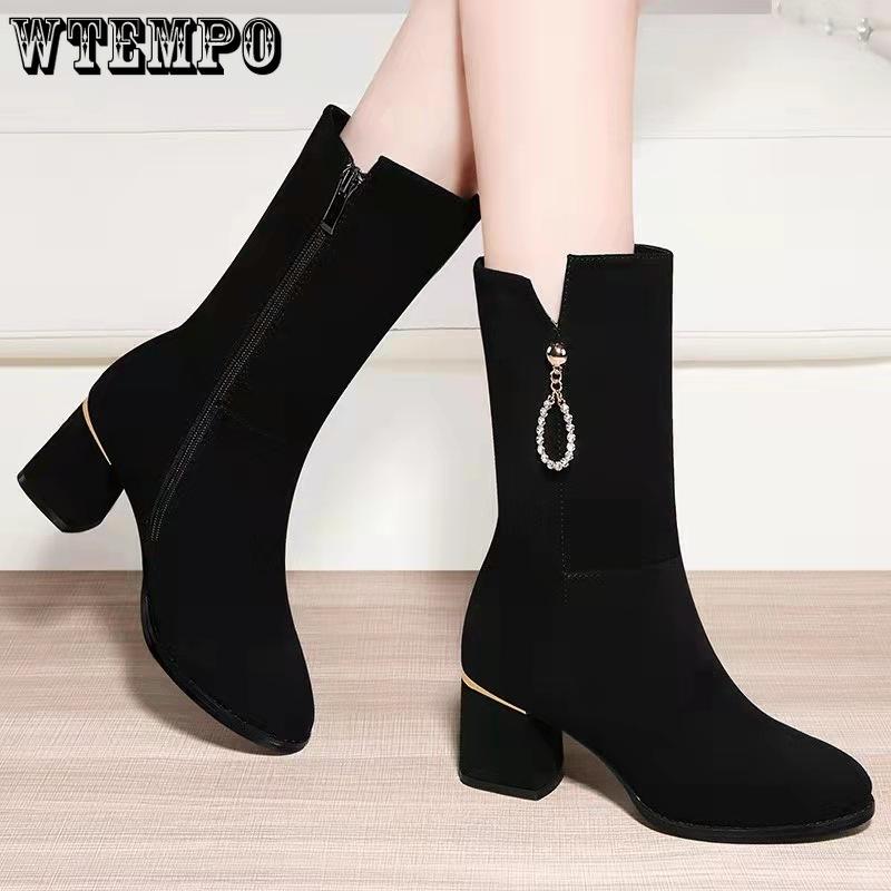 Knee High Boots for Women's Winter Fashion with Plush and Mid Heeled Long Boot