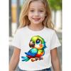 Girls Summer Crewneck T-Shirt, Vibrant Colorful Cartoon Parrot Print