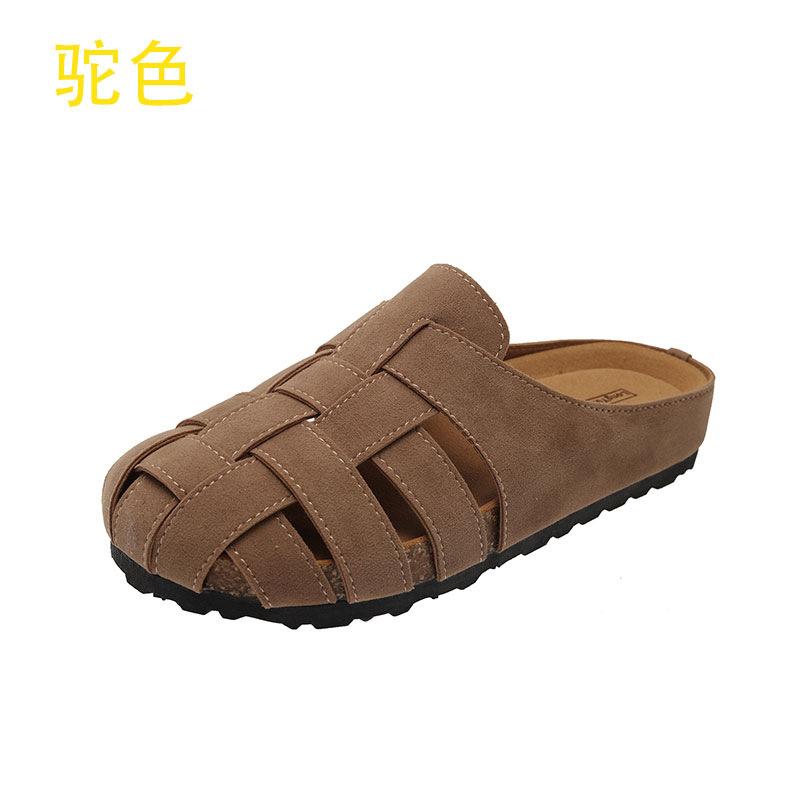 SyfIyno Summer New Women's Shoes for Outerwear, One Foot Sandals, Roman Woven M Ü Ller Hollow Flat Casual Women's Slippers