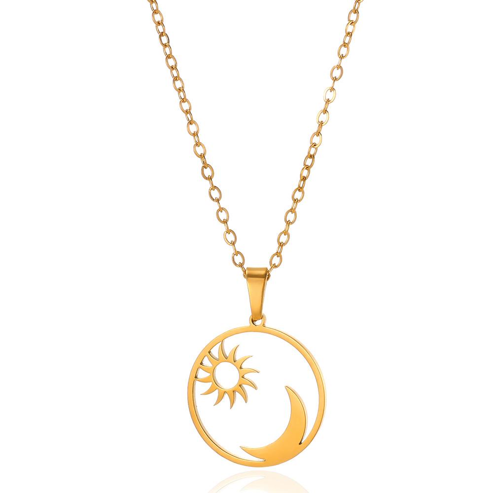 Zircon Sun Necklaces For Women Stainless Steel Gold Color Pin Chain Sun Pendant Necklace Aesthetic Wedding Jewelry Party Gifts