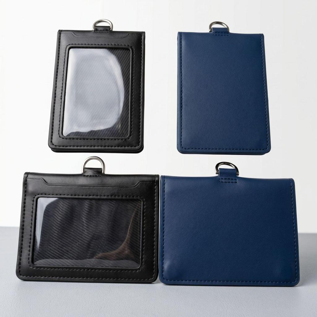 Leather Work ID Badge Holder with Foldable Magnetic Closure