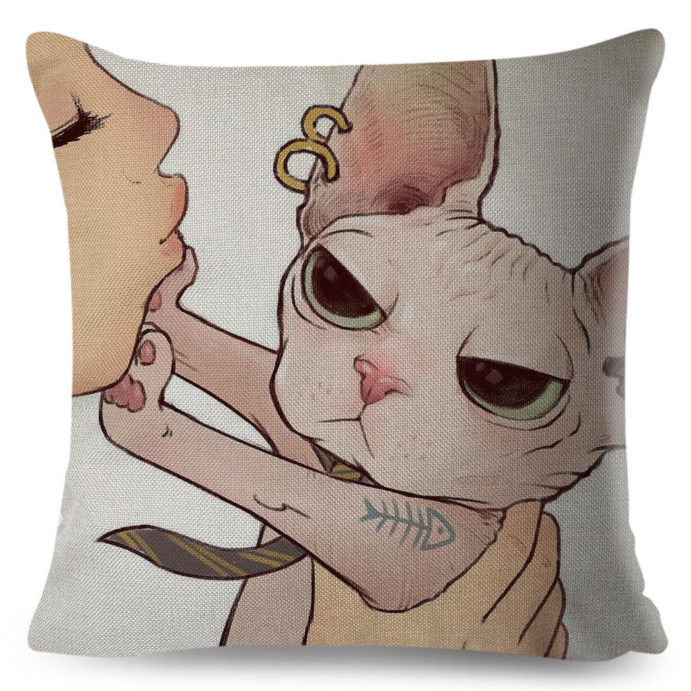 Lustige Liebe Kuss Niedliche Katze Kissenbezüge für Sofa Zuhause Auto Kissenbezug Kissenbezüge Dekor Cartoon Kissenbezug 45x45cm