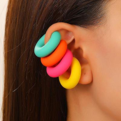 Color Matte Coarse Circle C Shaped Candy Colored Hole Free Ear Clip On Earrings For Women