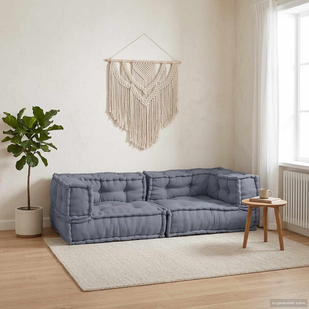 Modular Sofa Set 3 Pcs Grey 140 X 70 X 36 Cm Fabric