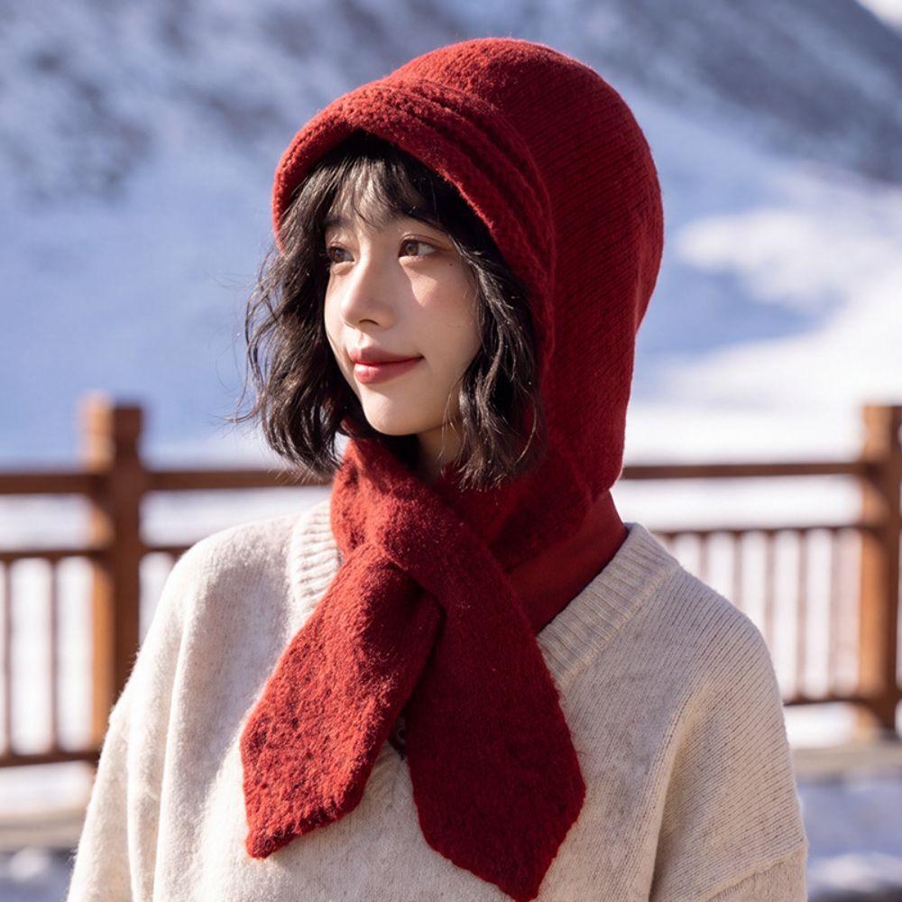 Full Coverage Knitted Hooded Scarf Hat Knit Fabric Winter Beanie Hat New Knit Hood Scarf