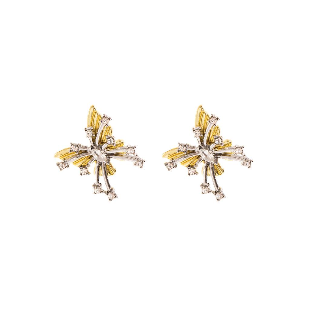 Korean Temperament Yellow Diamond-Encrusted Butterfly Stud Earrings Niche Sweet Small Fresh Earrings Women'S Light Luxury High-End Earrings