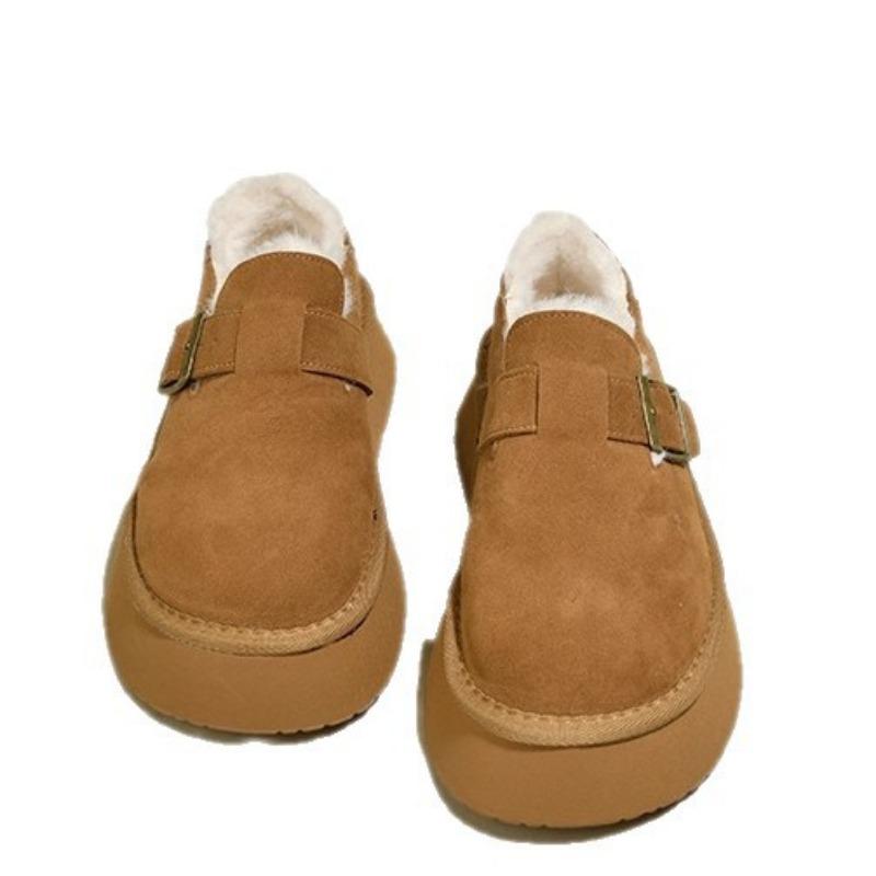 Thick-soled Women's Velvet Thickened Snow Boots, New Winter Women's Shoes, Integrated Leather and Fur, Boken Large Cotton Shoes