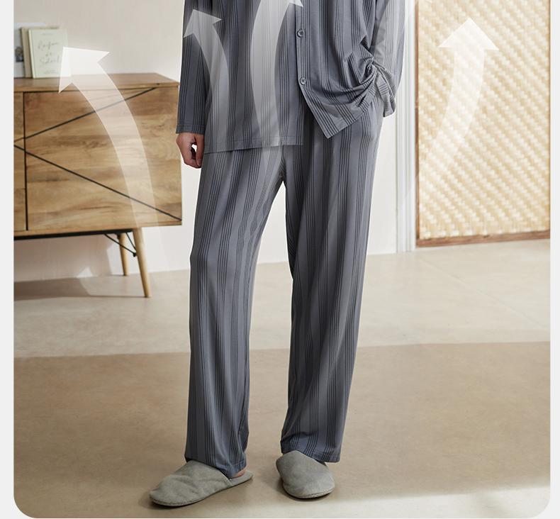 Xuan Liang Men's Pajamas Spring and Autumn Modal Long Sleeve Striped High End Ice Silk Cool Loose Home Clothing Set