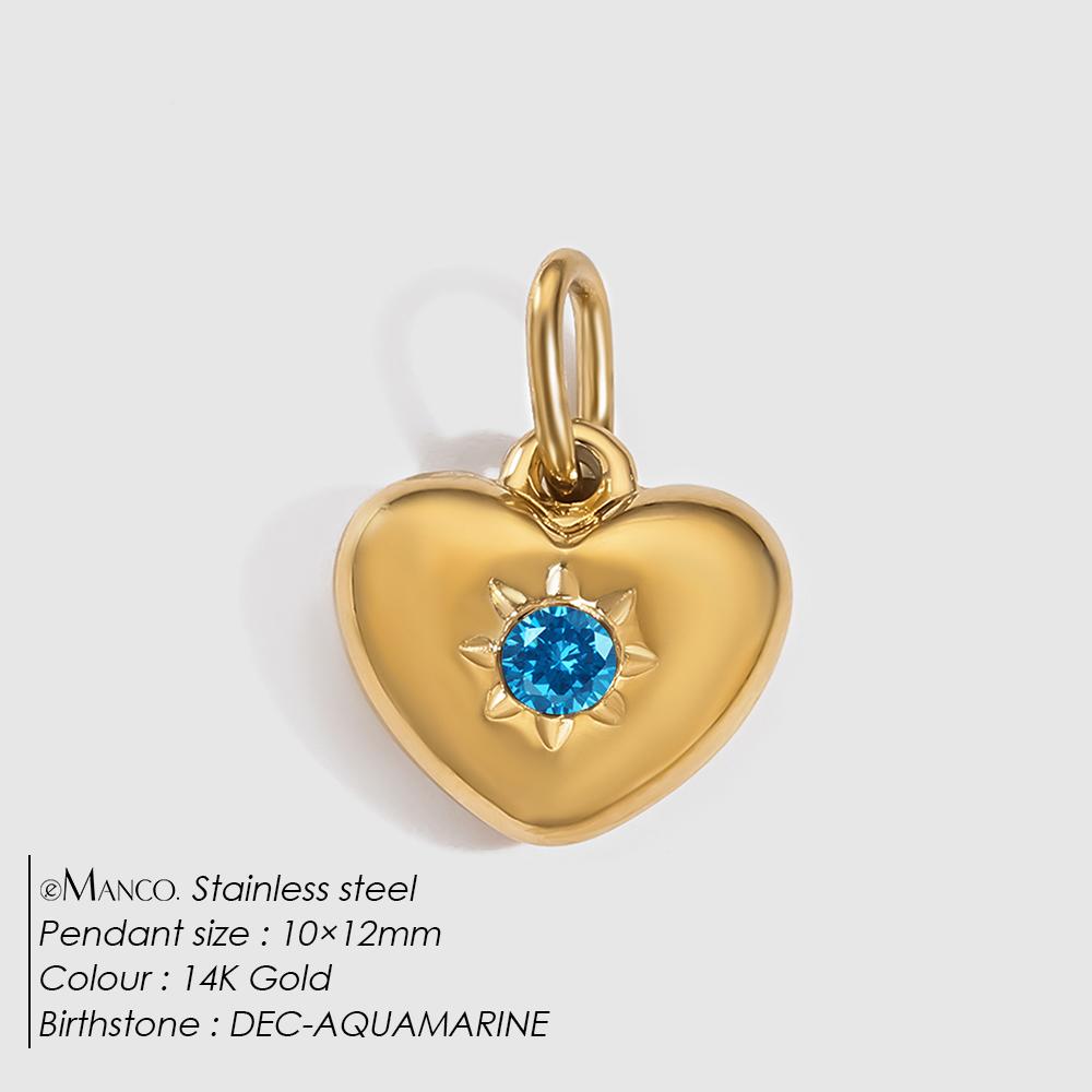 eManco Stainless Steel Heart Charm Valentine's Day Charms Multicolor Birthstone Pendants for Girl Sweet Jewelry Making