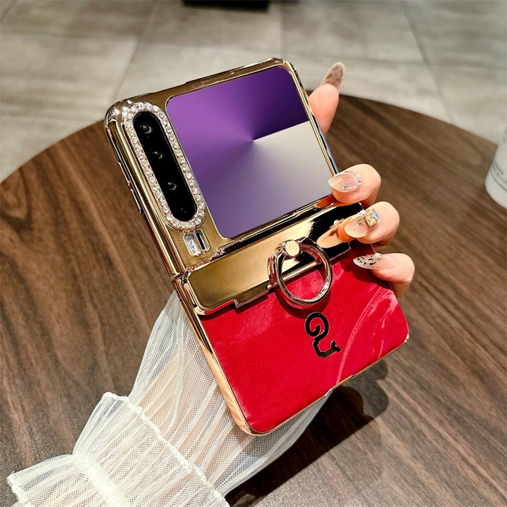 

For Huawei Pura X Case Electroplating Hard PC Phone Cover with Ring Holder White