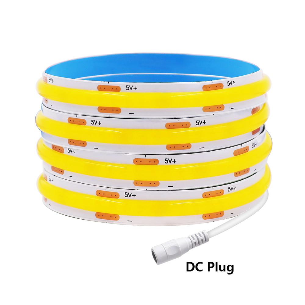 DC 5V COB LED Strip Light With USB 2PIN Wire DC Plug 8MM 320LED High Density Flexible Tape 3000K 4000K 6000K Warm Natural White