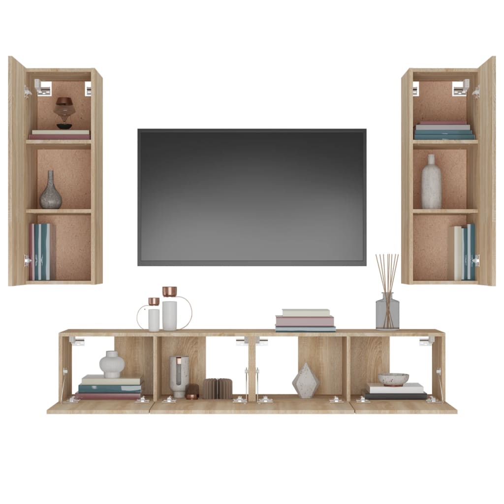 4 Piece TV Cabinet Set In Sonoma Oak Effect Particleboard