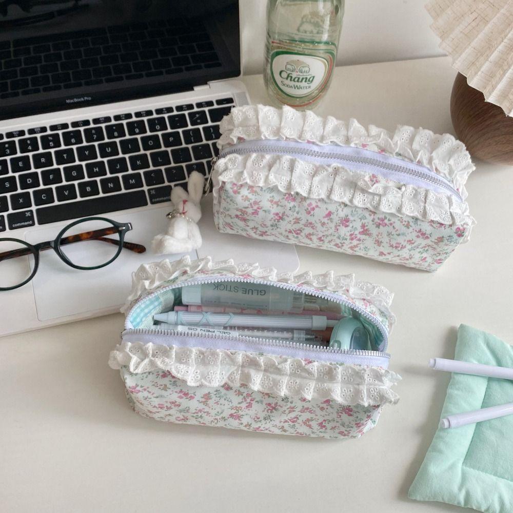 Large Capacity Pen Bag Lace Floral Pattern Stationery Bag High Quality Pen Box  Gift