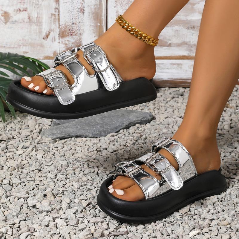 Mode Damen Dicke Sohle Runde Zehe Offene Zehe Schnürung Schnalle 2025 Neue Mode Einfarbig Lässige Hausschuhe Designer Sandalen