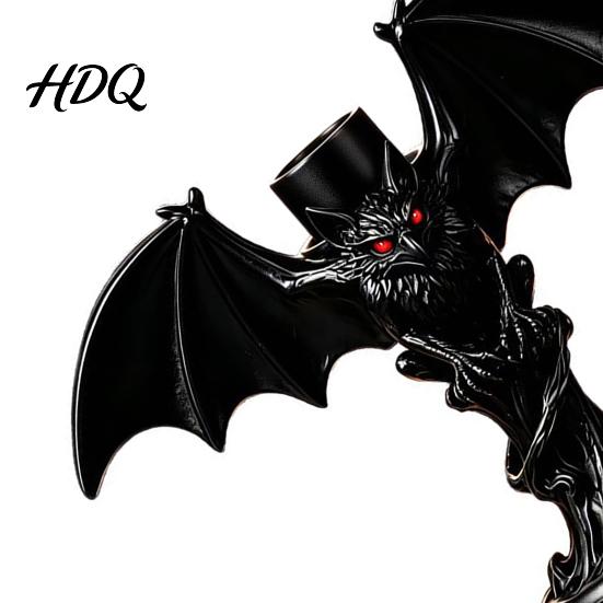 Halloween Bat Candle HolderGothic Tealight Holder Devil Holder, Gothic Winged Candlestick with Tabletop Ornament Red Eyes, Matte Black Sticks