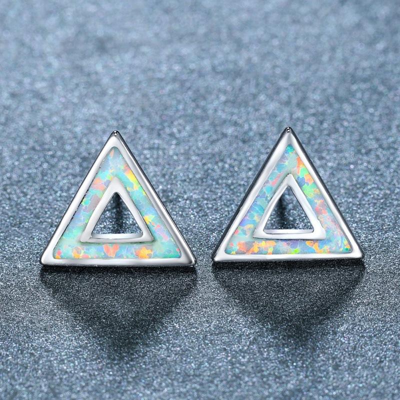 Simple and Stylish Platinum Blue and White Hollow Triangle Women's Versatile Stud Earrings