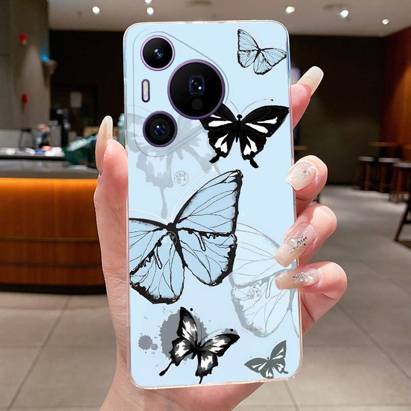 Phone Case For Huawei Pura 70 Pro Plus 70Pro+ 5G Simplicity Luxury Butterfly Flowers Transparent Casing Soft Silicone Back Cover