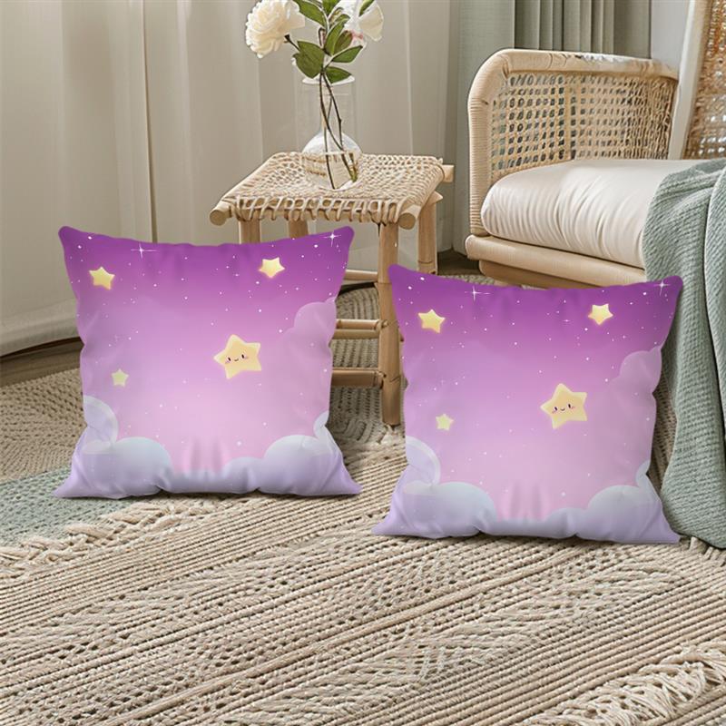 Pink Dreamy Starry Sky Printing Pillowcase Polyester Cushion Cover Decorations Pillow Case Cover Home Cartoon Zippered 45X45Cm