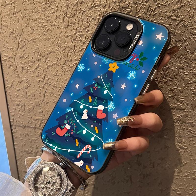 Christmas tree is suitable for Apple 16 mobile phone case iPhone13Pro laser 14max anti-drop 12 high-quality colored silver 15.