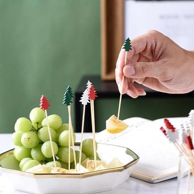 100Pcs Toothpick Skewer Christmas Disposable Bamboo Skewers Food Picks Fruit Fork Cute Festive Party Cake Dessert Salad Sticks