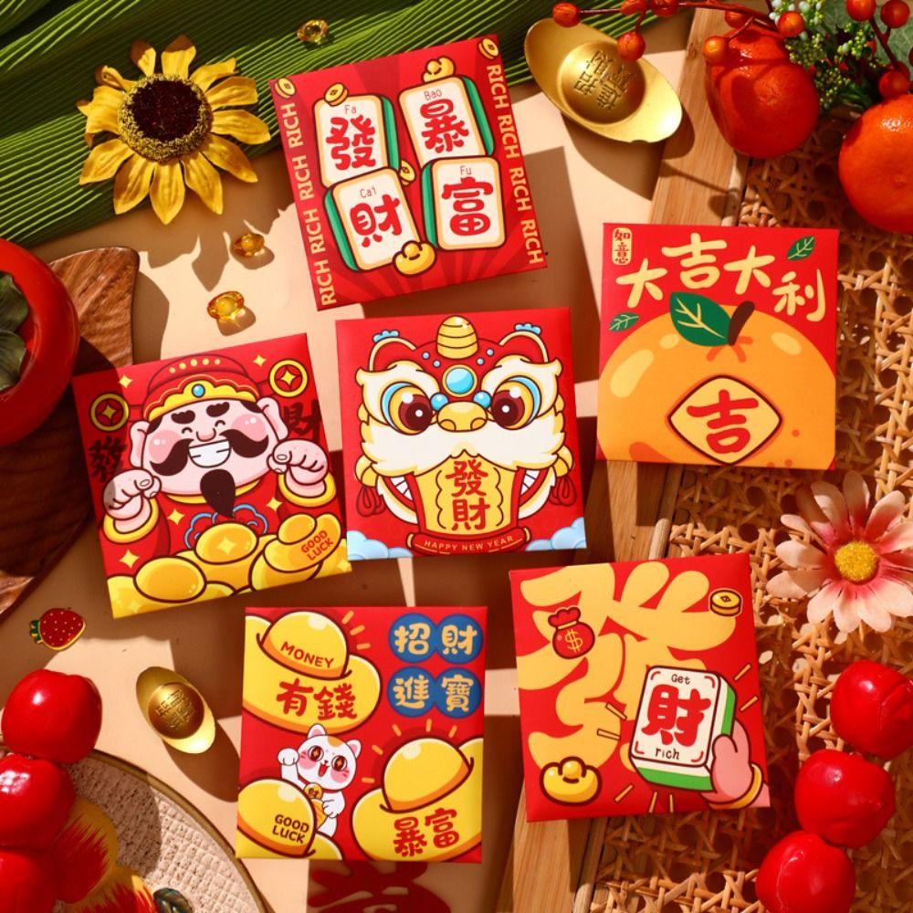 6Pcs Cartoon Chinese Snake Year Red Envelope New Year Money Envelope  Spring Festival