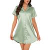 Women's Elegant Plus Size Grass Green A-line Lapel Button-up Nightgown Shirt