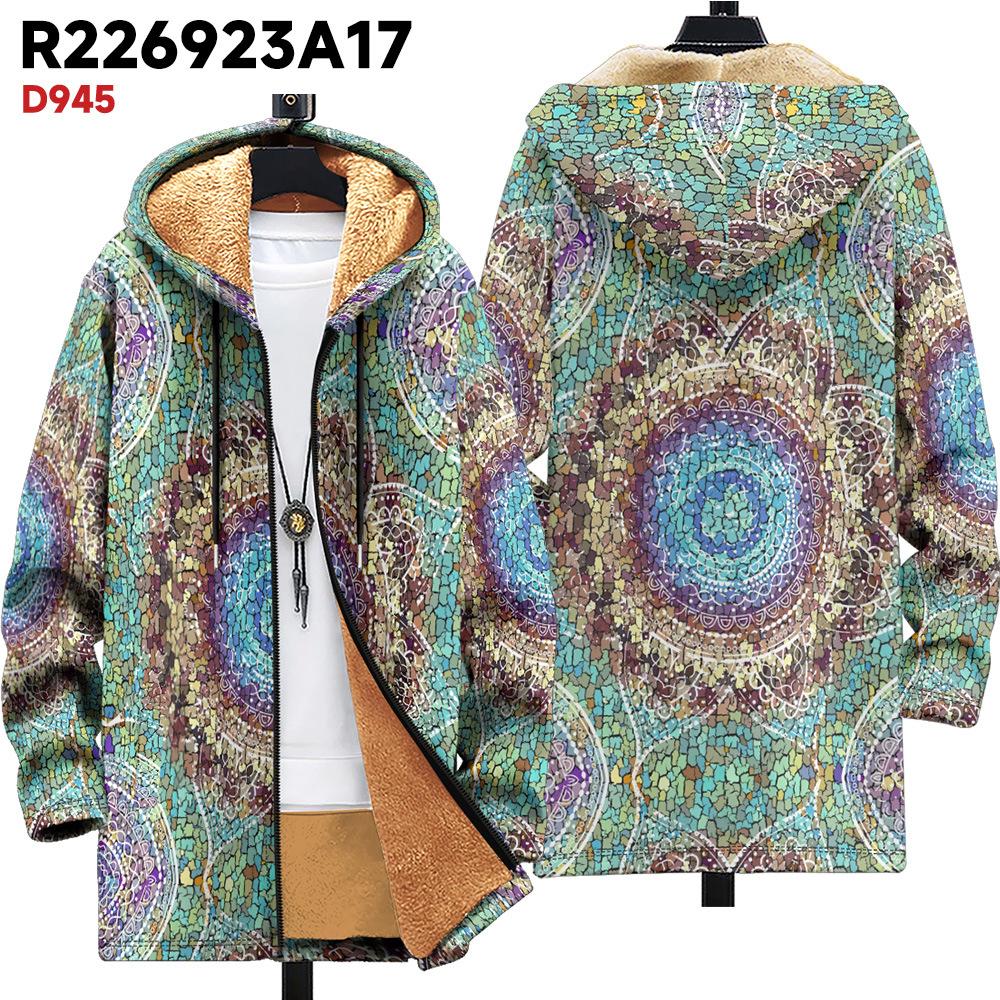 New Jacket Multi-colored Pattern Elements B1 Zipper Hooded Cardigan Thickened Winter Fleece Trendy Padded Clothes