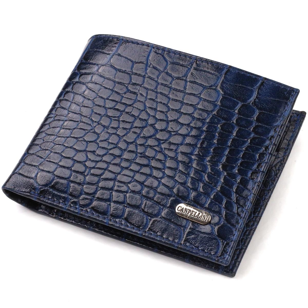 

Beautiful horizontal men s wallet of medium size made of genuine leather with crocodile embossing CANPELLINI 21861 Blue