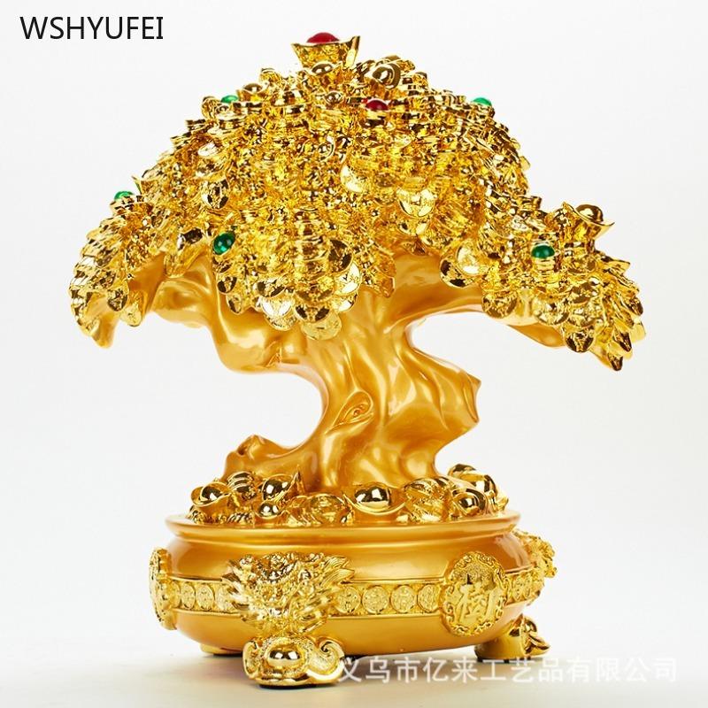 Zlatý strom bohatství Dárek k otevření obchodu Pryskyřičné řemeslné výrobky Bytové dekorace Doplňky Feng Shui Ozdoby pro přilákání bohatství