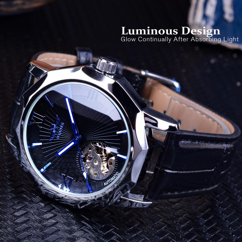 WINNER Blue Ocean Geometry Design  Transparent Skeleton Dial Mens Watch Top Brand Luxury Automatic Fashion Mechanical Watch Clock