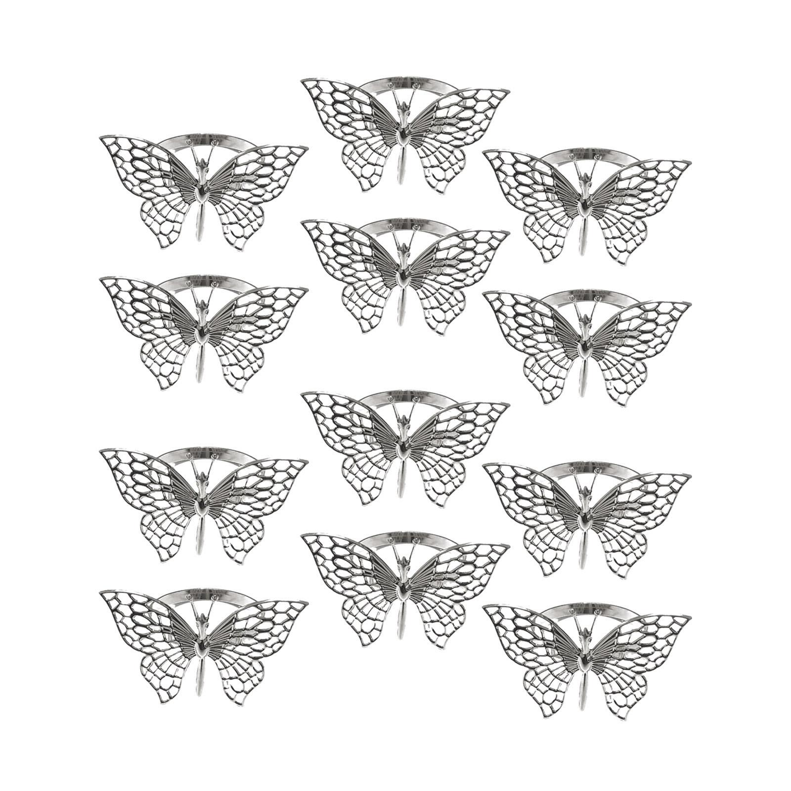 

Набор из 12 элегантных колец для салфеток в виде бабочек для свадеб и официальных обедов. Прочные железные держатели для салфеток. Аксессуар. серебряный