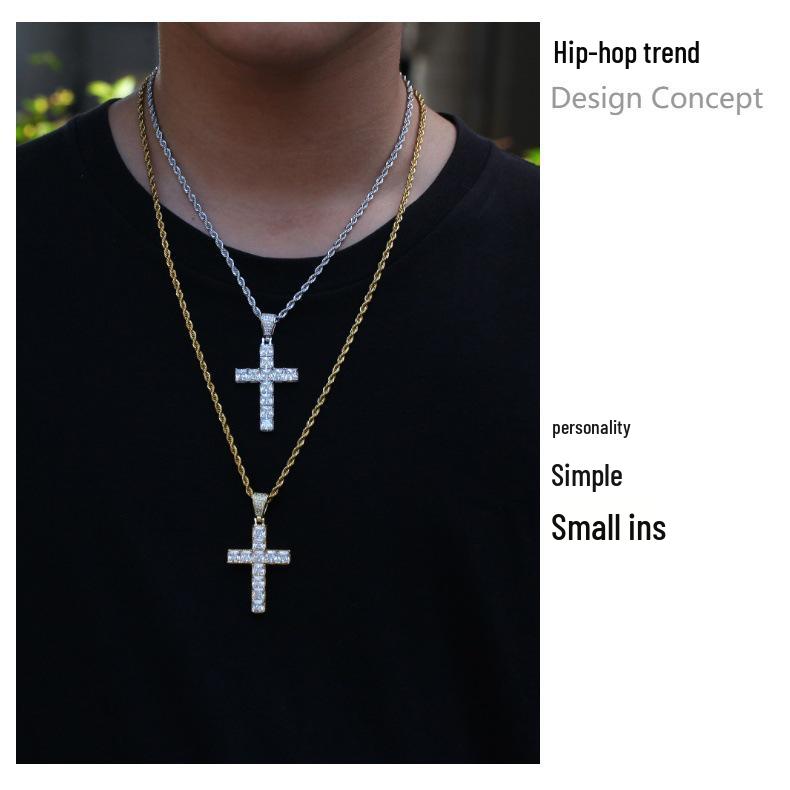 Zircon Cross Necklace: Hip Hop Punk Pendant for Men & Women