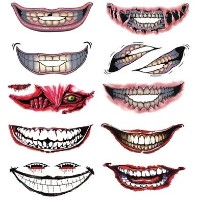 Halloween Makeup Streich Temporäres Tattoo, Neue Erwachsene Clown Horror Gruselig Stich Narbe Gefälschte Aufkleber Blätter Schorf Großer Mund