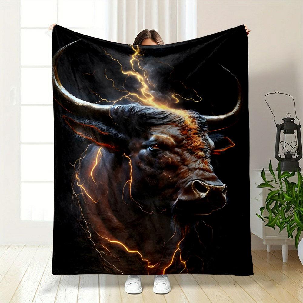 Fierce Lightning Bull Blanket bedroom Blanket for Livingroom Couch lunch break Soft throw for Friend's festival Gift