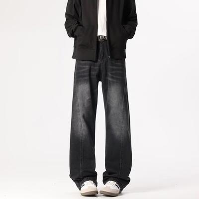 Einfarbige diagonale Jeans Herren und Damen vielseitig Retro locker lässig Amerikanischer Trend neue bequeme Weitbein-Hose