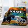 Black White Horse Customize Your Name Blanket Cozy Customizable Blanket Soft Warm Cozy Suitable for Nap Bedding Office Bed All-Season Use