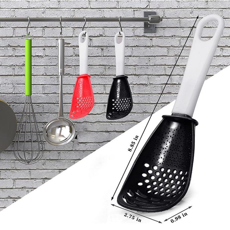 Multifunctional Heat Resistant Kitchen Spoon with Colander - Red and Black