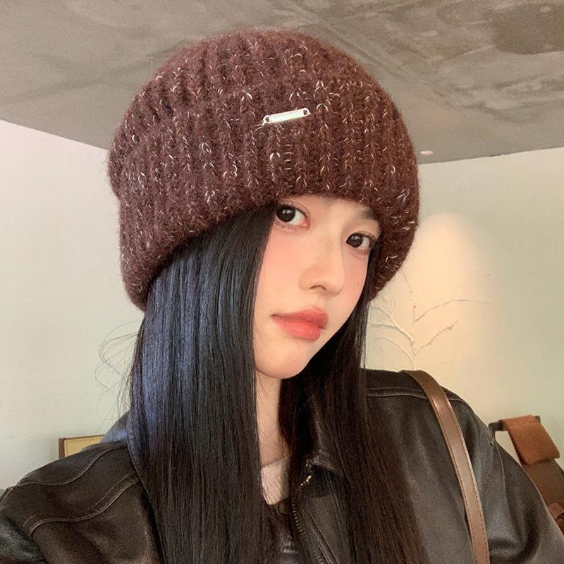 Winter versatile warm ear protection wool knitted pile hat children big head circumference show face small pullover wool hat