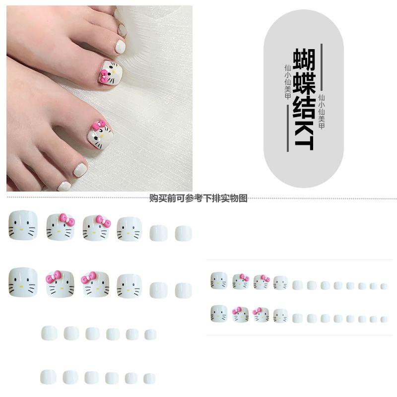 

Fairy Tale Graffiti Toe Wear Armor Hawaii Cute Cartoon Dopamine Young Adult Nail Stickers Finished Product Fake Nail Tip 142-Bows KT