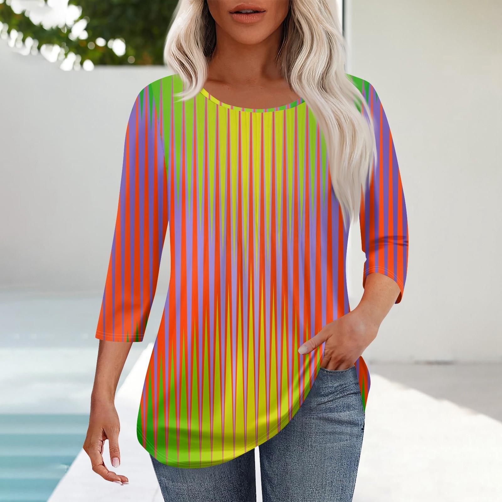 

Женская мода повседневный цветочный принт плиссированный круглый вырез повседневный рукав три четверти весна и лето топ XL жёлтый