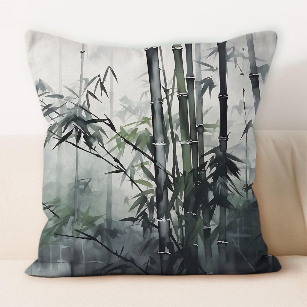 Traditional Chinese Ink And Bamboo Pillowcase, Suitable For Home Sofa Decoration, Living Room, Dormitory