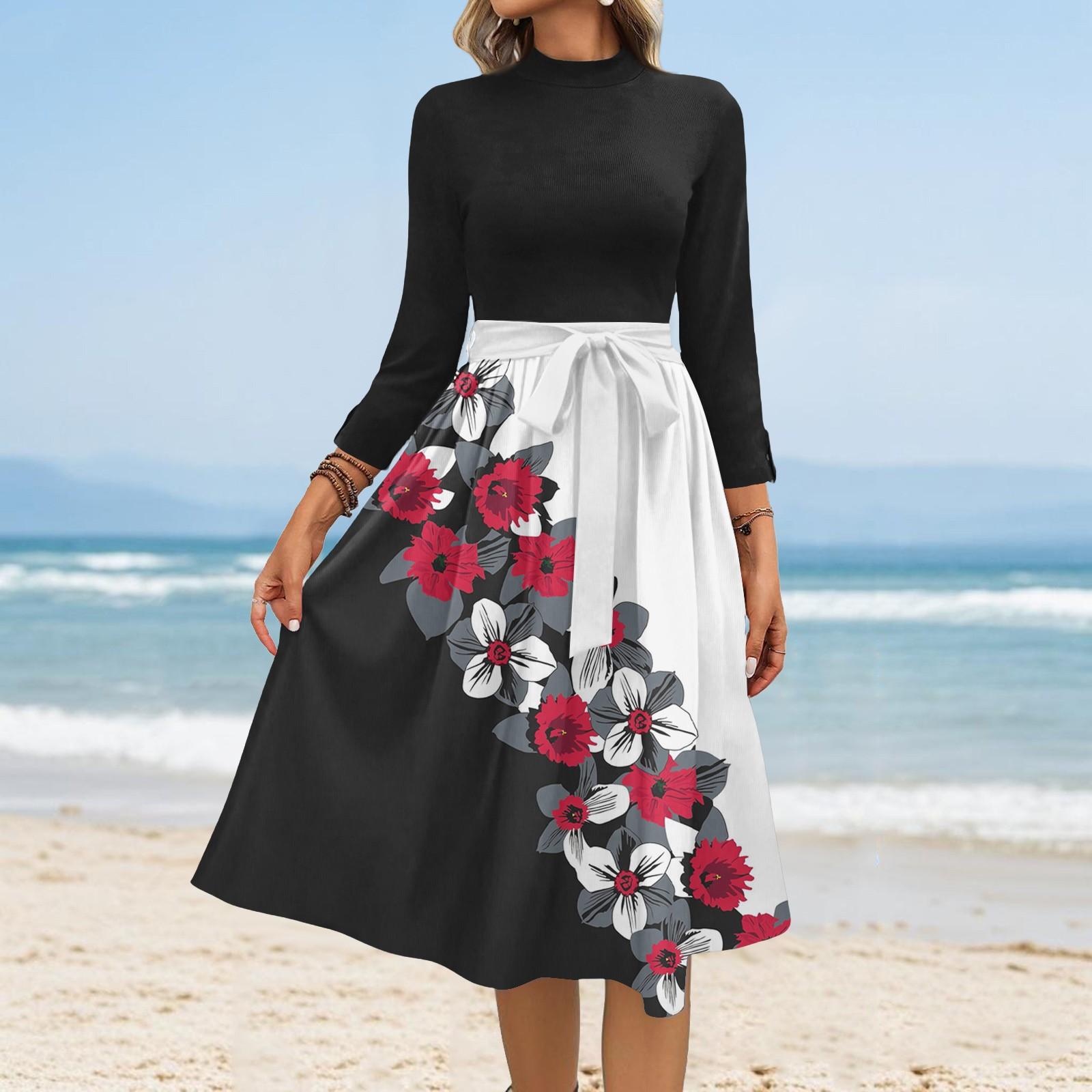 

Женские модные повседневные платья с рукавом семь восьмых, круглым вырезом, цветочным узором, темпераментные L красный