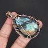 Handmade Antique Copper Wire Wrapped Labradorite Pendant Necklace Natural Blue Fire Gemstone Jewelry for Women & Men