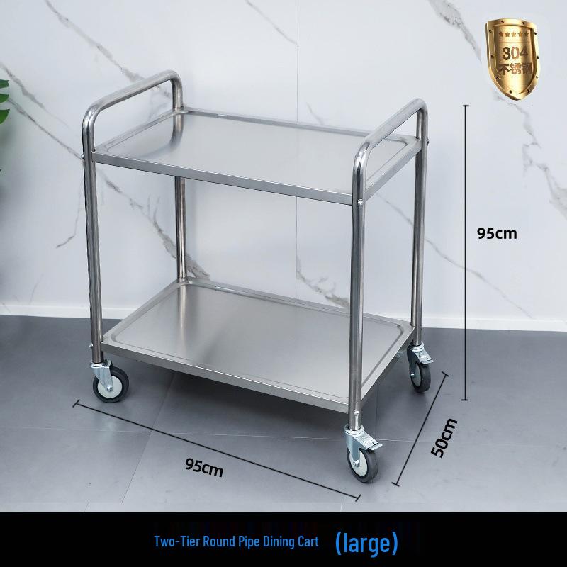 Three-tier Stainless Steel Service Cart: Meal, Food, Beverage, and Dish Collection Trolley for Restaurants and Hotels.