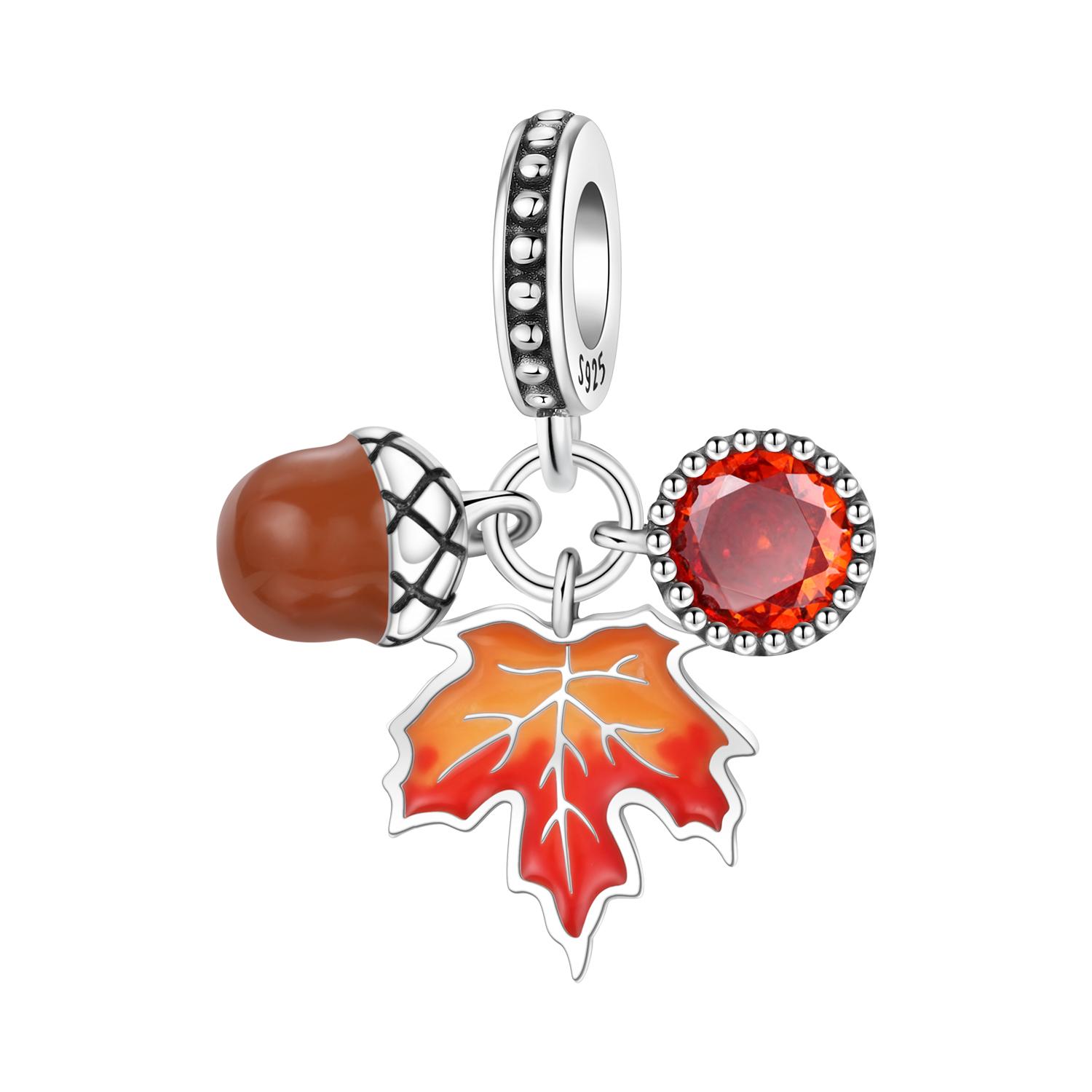 

PANPOKI Copper Metal Maple Leaf Oak Fruit Authentic Original Pendant Bead Components Bracelet High Quality Fine Jewelry Charm Bead Components High