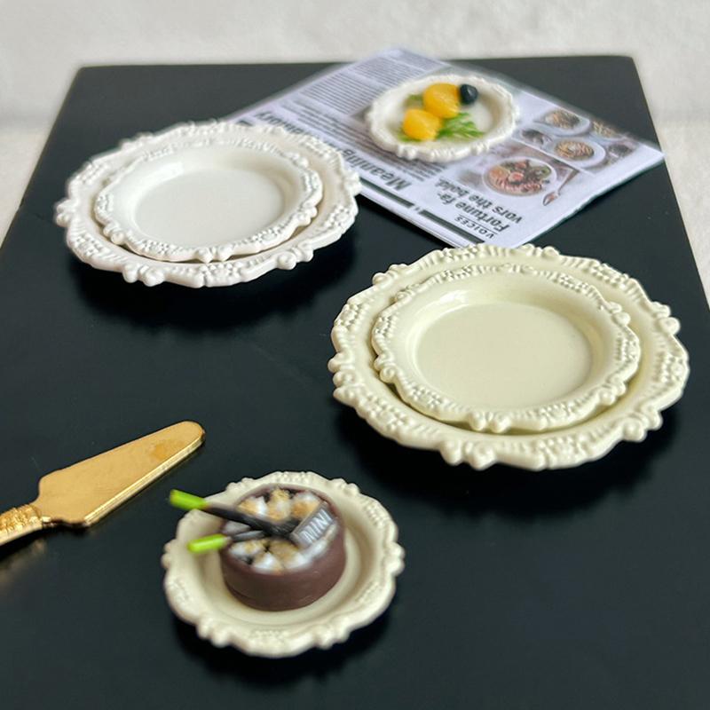 3 Peças Brinquedo de Menina Miniatura Casa de Bonecas Prato de Pastelaria Mini Bandeja de Entalhe Retrô Disco Comida para Cozinha de Brincar Acessórios para Boneca