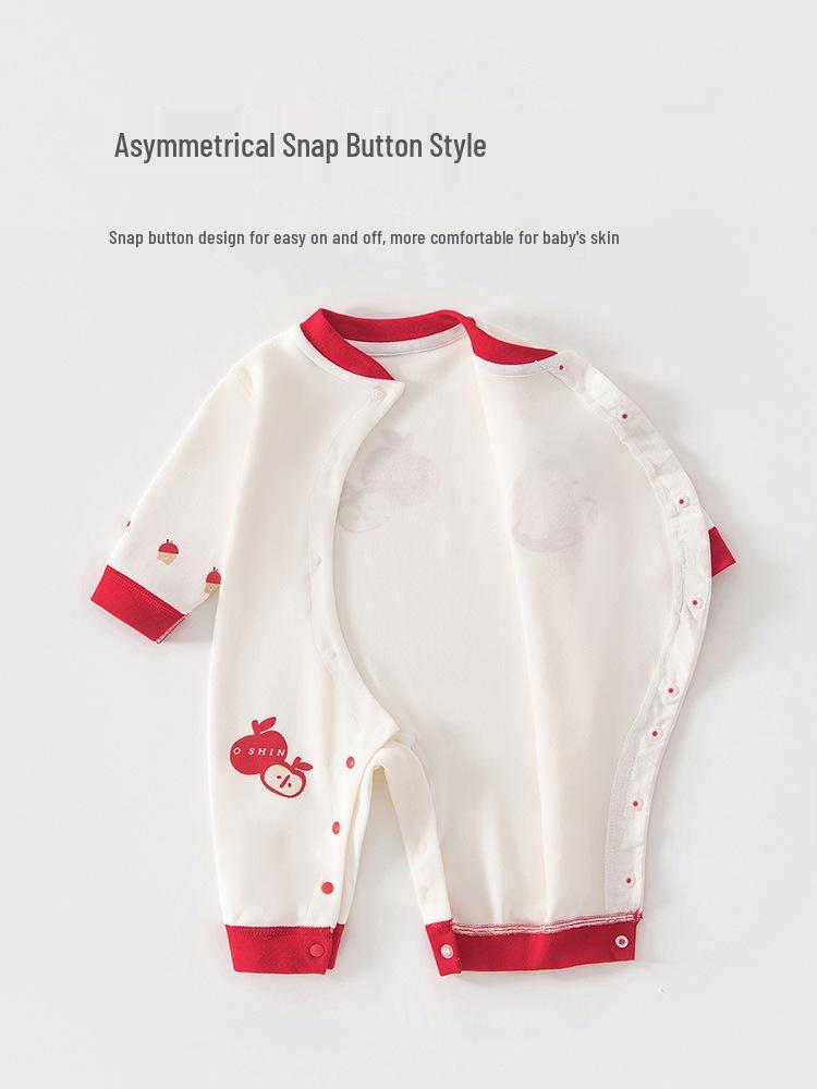 Year of the Horse Newborn Pure Cotton Romper - Red, Class A, for Spring, Autumn, New Year, and Winter